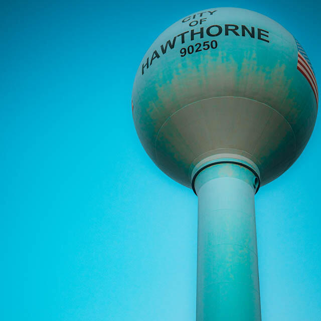 The Hawthorne water tower, a local landmark